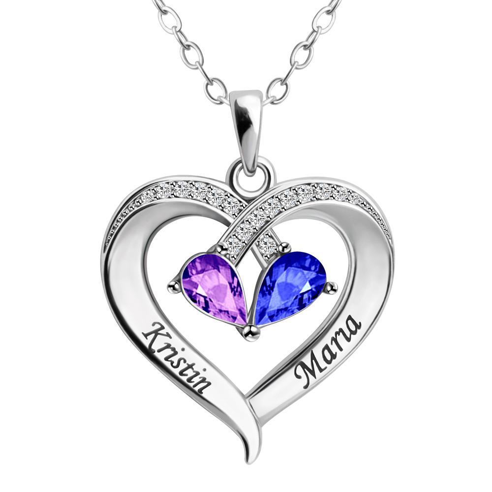 Forever Love Birthstone & Diamond Heart Pendant Necklace - Melcharm