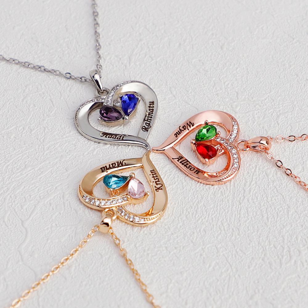 Forever Love Birthstone & Diamond Heart Pendant Necklace - Melcharm