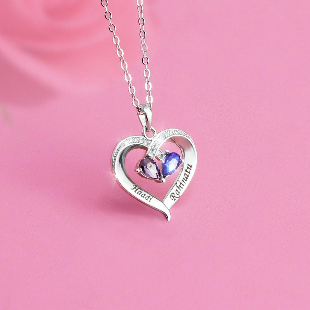 Forever Love Birthstone & Diamond Heart Pendant Necklace - Melcharm