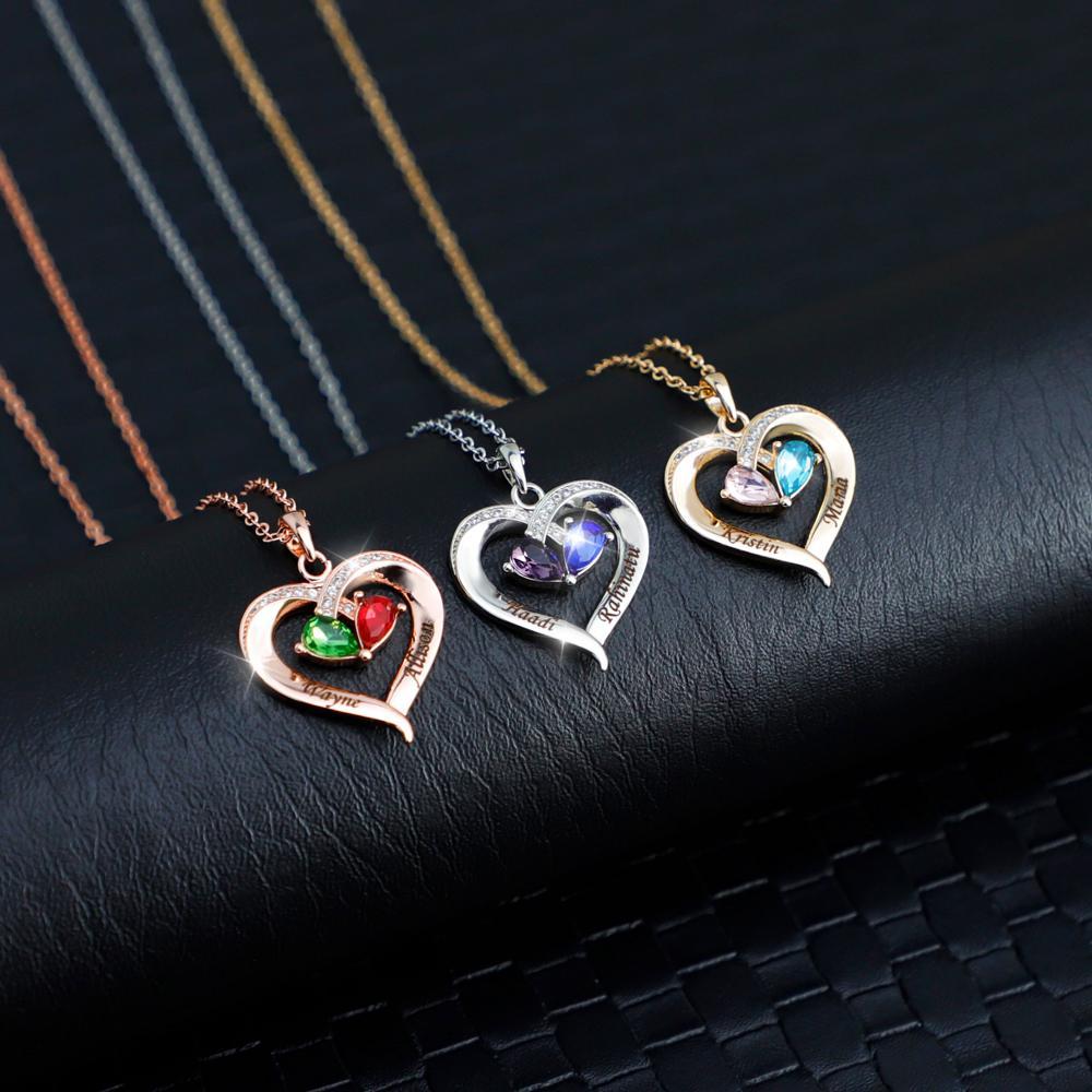 Forever Love Birthstone & Diamond Heart Pendant Necklace - Melcharm