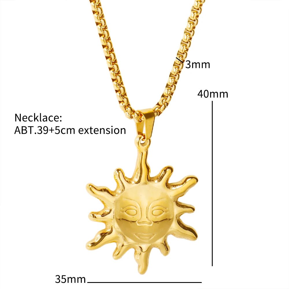 Gold Color 316 L Stainless Steel Sun Pendant Necklace Hip Hop Rock Fashion Choker Necklace - Melcharm