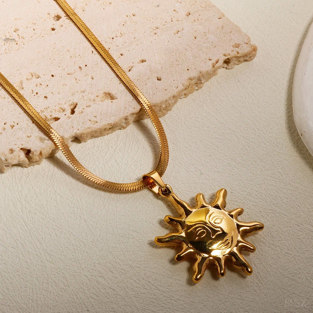 Gold Color 316 L Stainless Steel Sun Pendant Necklace Hip Hop Rock Fashion Choker Necklace - Melcharm