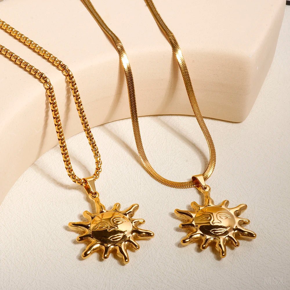 Gold Color 316 L Stainless Steel Sun Pendant Necklace Hip Hop Rock Fashion Choker Necklace - Melcharm