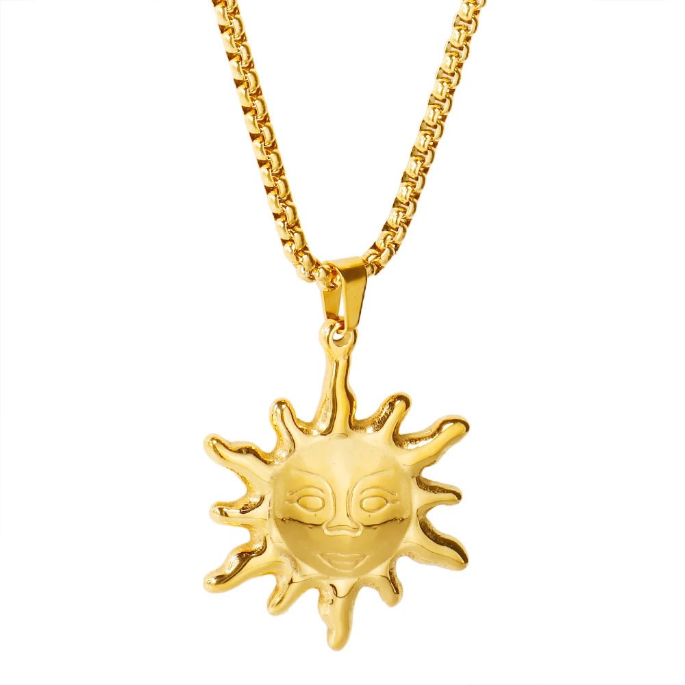 Gold Color 316 L Stainless Steel Sun Pendant Necklace Hip Hop Rock Fashion Choker Necklace - Melcharm