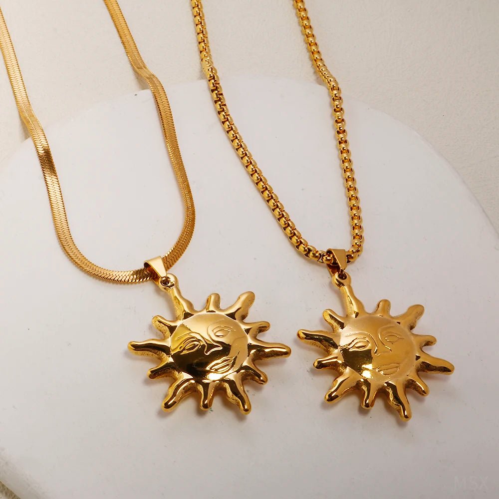 Gold Color 316 L Stainless Steel Sun Pendant Necklace Hip Hop Rock Fashion Choker Necklace - Melcharm