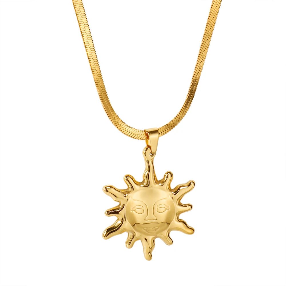 Gold Color 316 L Stainless Steel Sun Pendant Necklace Hip Hop Rock Fashion Choker Necklace - Melcharm