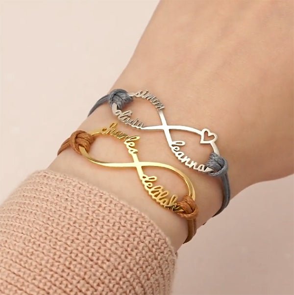 Infinite Bracelet Leather Personalized 1 - 4 Names Mother Gift - Melcharm