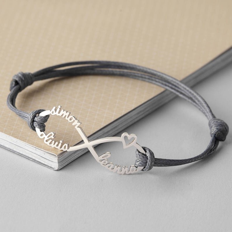 Infinite Bracelet Leather Personalized 1 - 4 Names Mother Gift - Melcharm