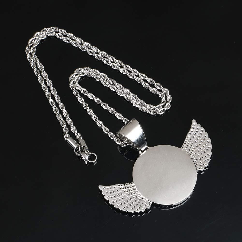 Initial Disc Necklace Personalized Photo Crystal Angel Wing - Melcharm