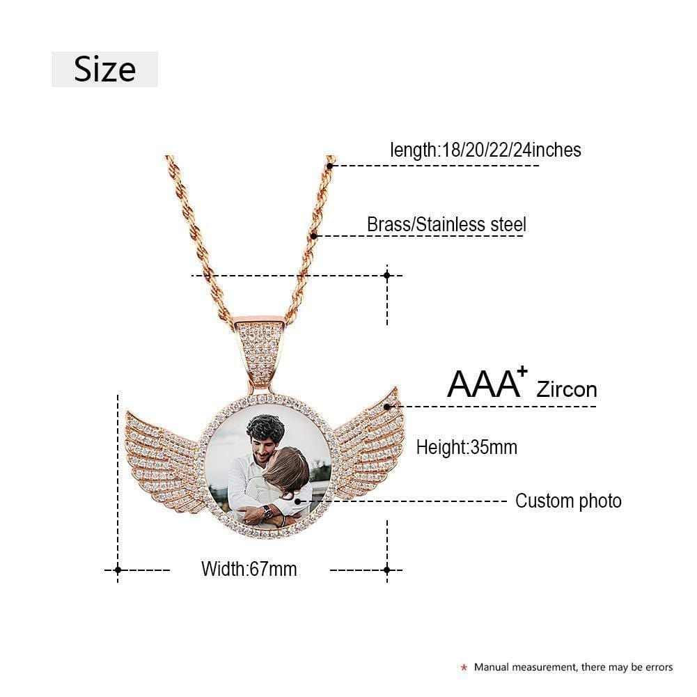 Initial Disc Necklace Personalized Photo Crystal Angel Wing - Melcharm