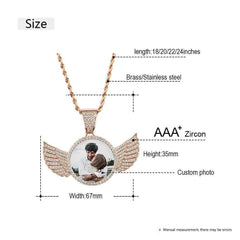 Initial Disc Necklace Personalized Photo Crystal Angel Wing - Melcharm