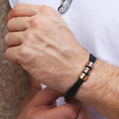 Leather Bracelet With Rolling Custom Beads Men's Gift - Melcharm