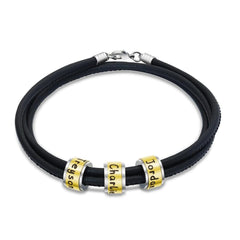 Leather Bracelet With Rolling Custom Beads Men's Gift - Melcharm