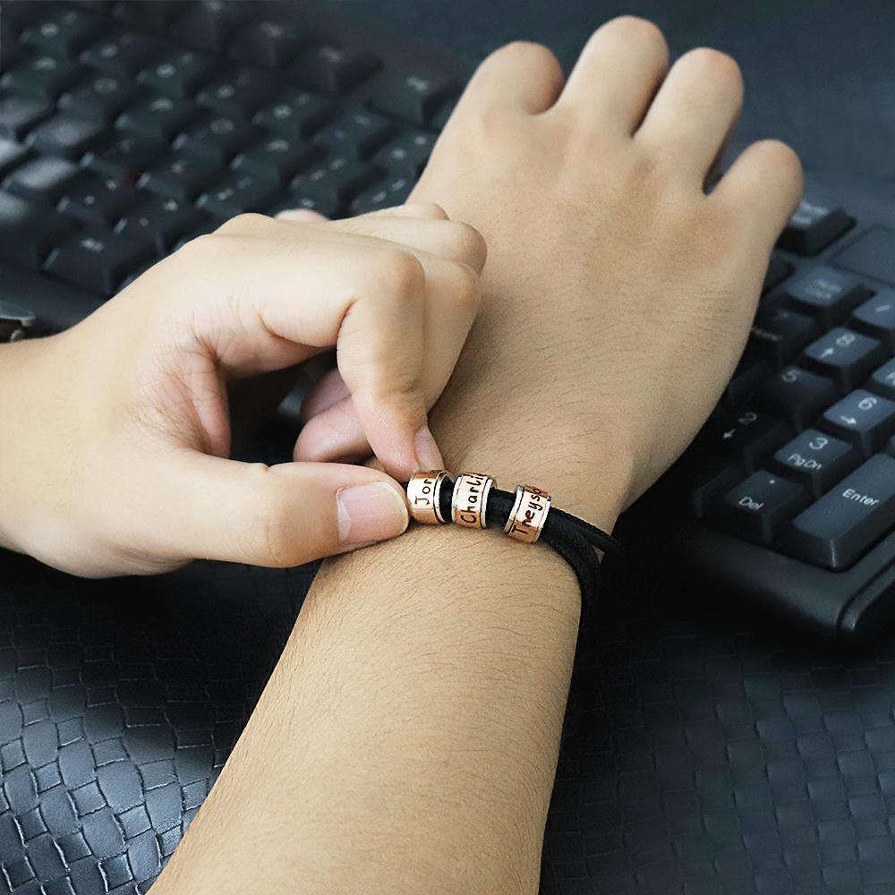 Leather Bracelet With Rolling Custom Beads Men's Gift - Melcharm