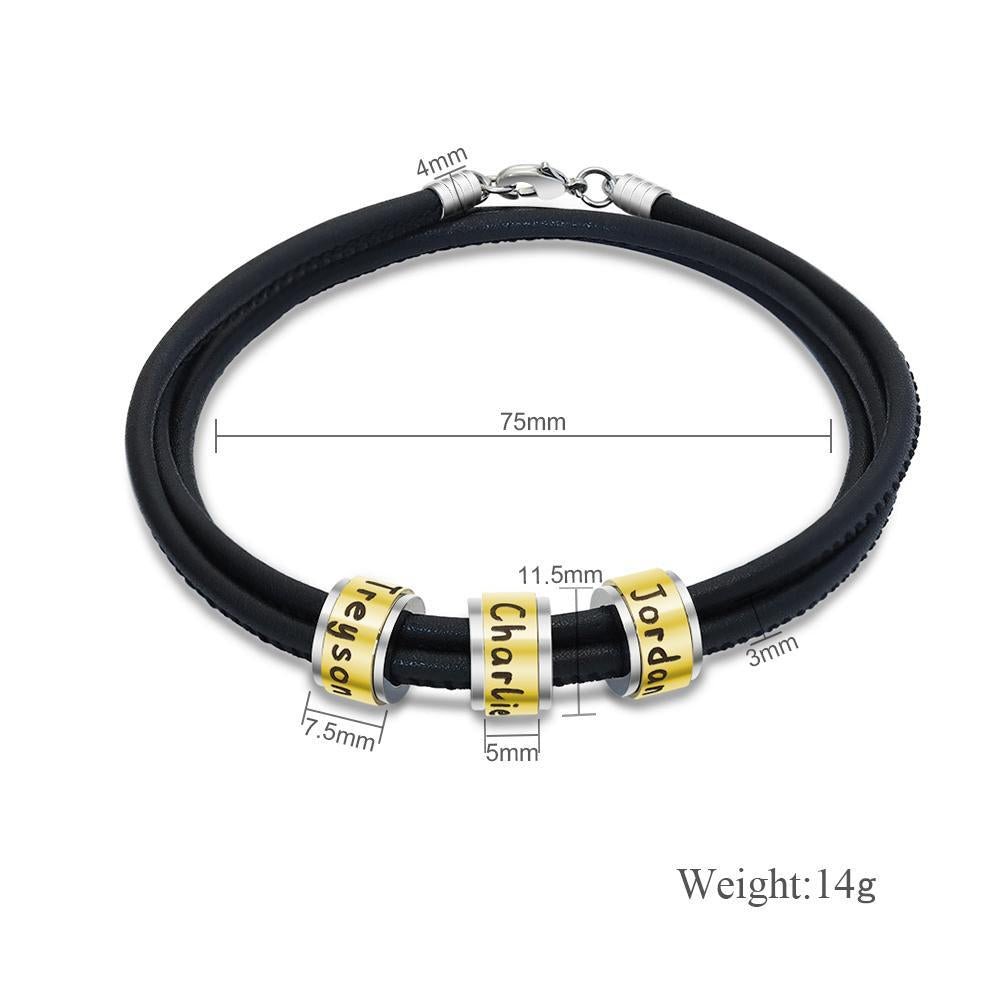 Leather Bracelet With Rolling Custom Beads Men's Gift - Melcharm