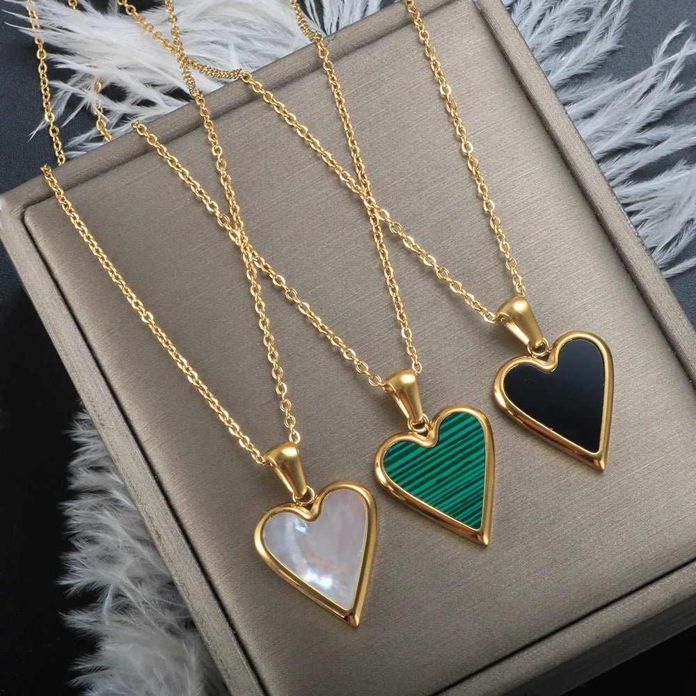 Love Heart Necklace Gold Chain Choker Necklace Shell Pendant Jewelry - Melcharm