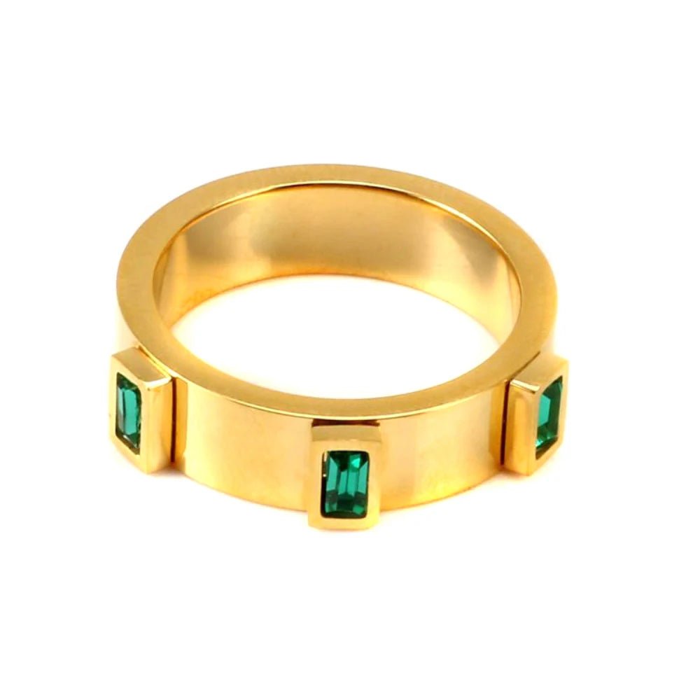 Luxury Square Green Cubic Zirconia Jewelry Set Crystal Cuff Bangle CZ Ring Necklace Jewelry - Melcharm
