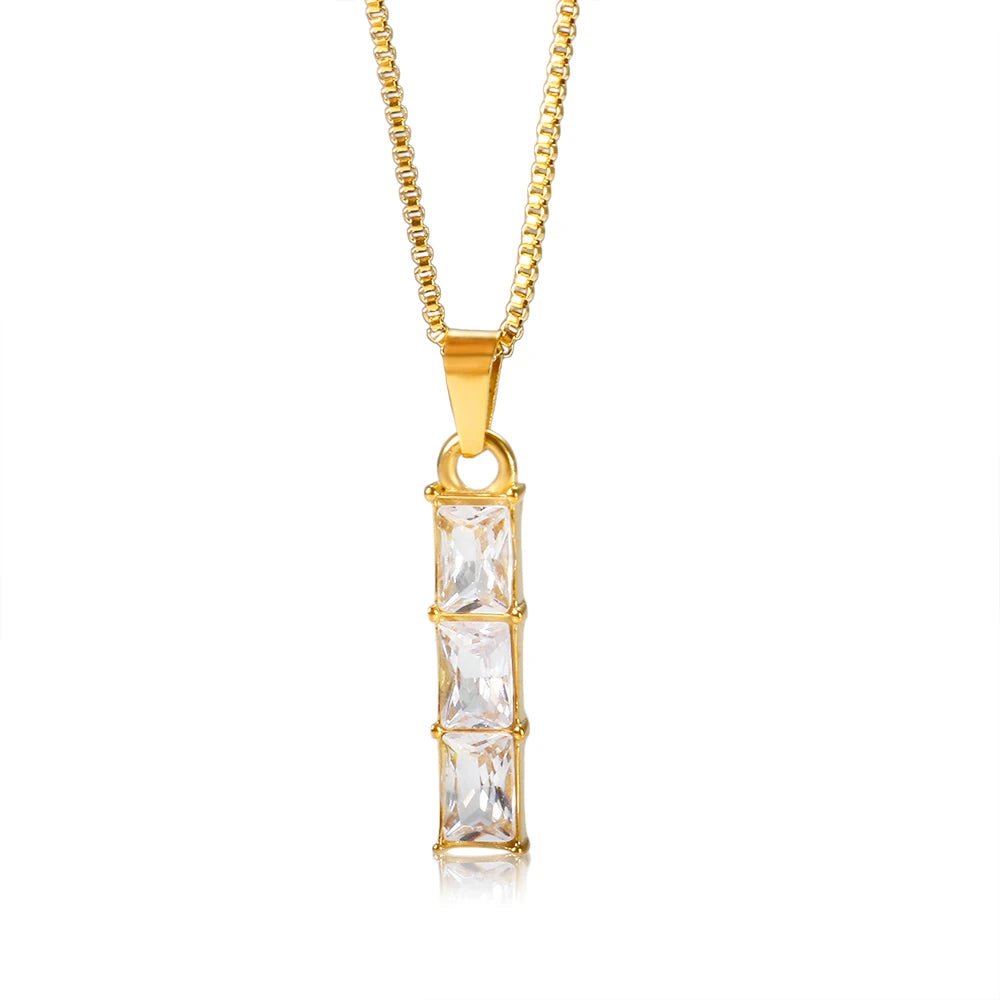 Luxury Square Zircon Geometric Pendant Necklace 18k Gold Plated Metal Texture Jewelry - Melcharm