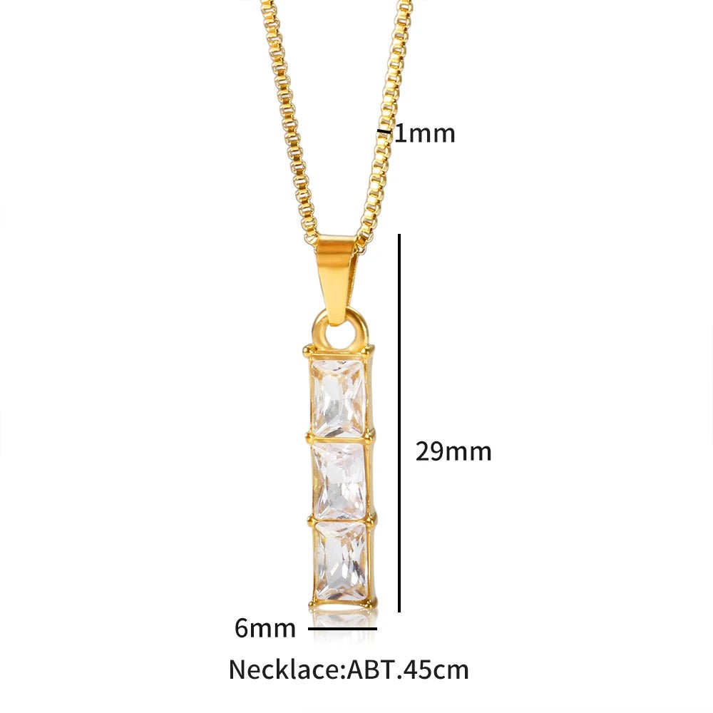 Luxury Square Zircon Geometric Pendant Necklace 18k Gold Plated Metal Texture Jewelry - Melcharm