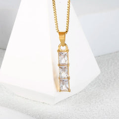 Luxury Square Zircon Geometric Pendant Necklace 18k Gold Plated Metal Texture Jewelry - Melcharm