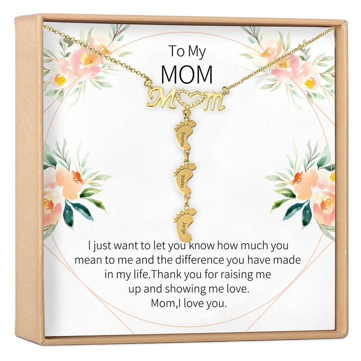 Mom Diamond Pendant Baby Feet Personalized Name Gift Necklace - Melcharm