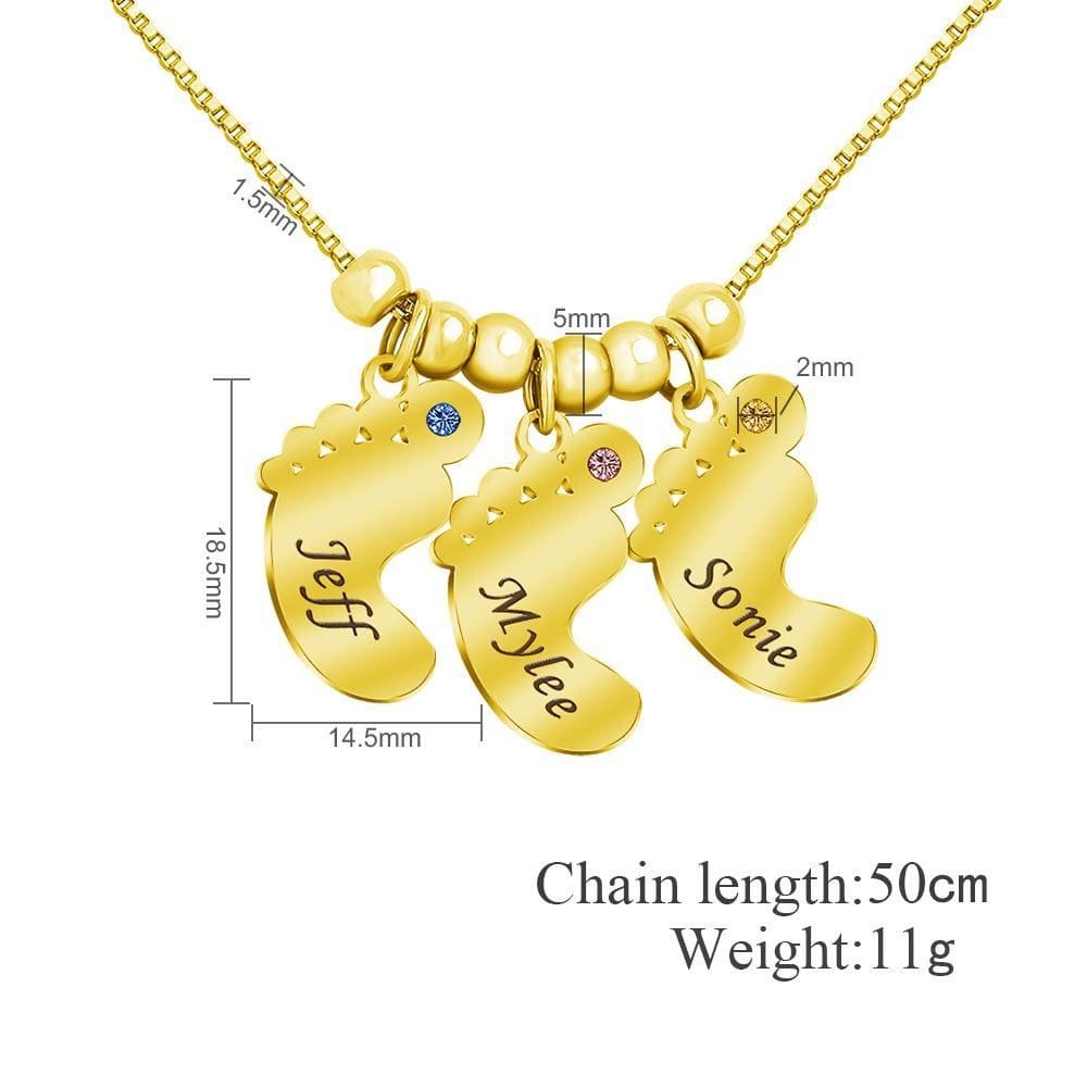 Mom Gift Personalized Baby Feet Pendant Birthstone Necklace With Names - Melcharm