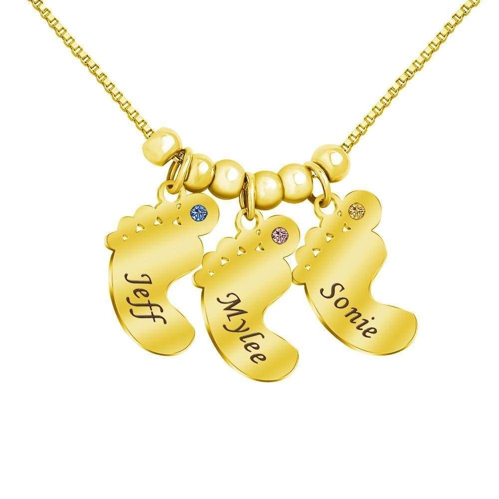 Mom Gift Personalized Baby Feet Pendant Birthstone Necklace With Names - Melcharm