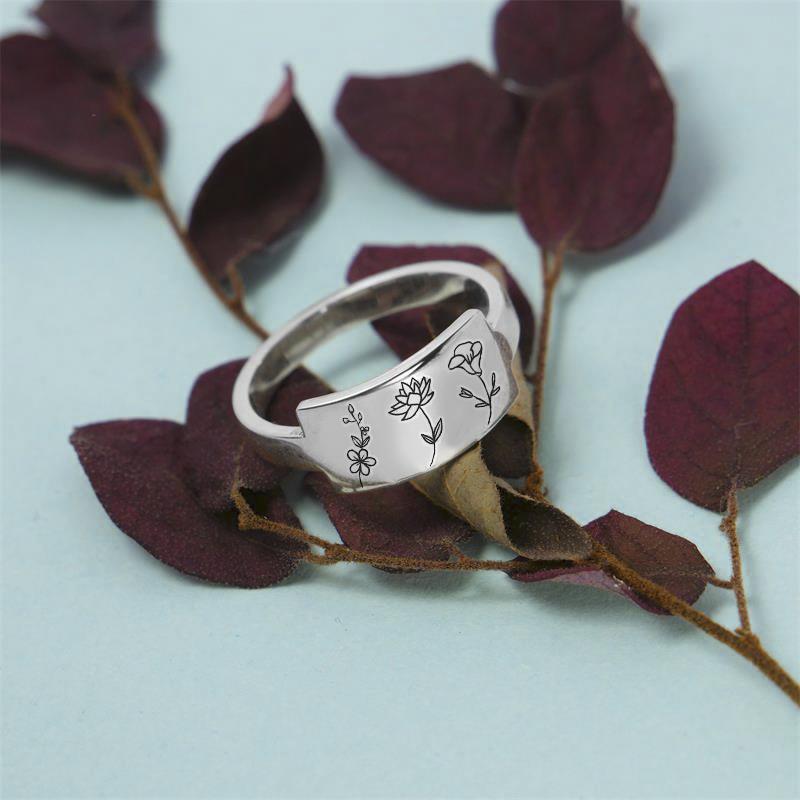 Mom's Gift Personalized Rings Custom Family's Birth Flower Ring - Melcharm