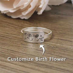 Mom's Gift Personalized Rings Custom Family's Birth Flower Ring - Melcharm