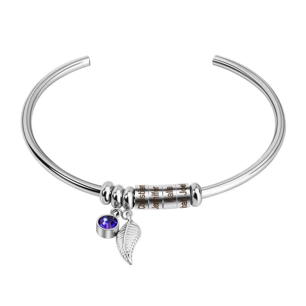 Mother's Gift Linda Open Bangle Bracelet with Personalized Birthstone & Beads - Melcharm