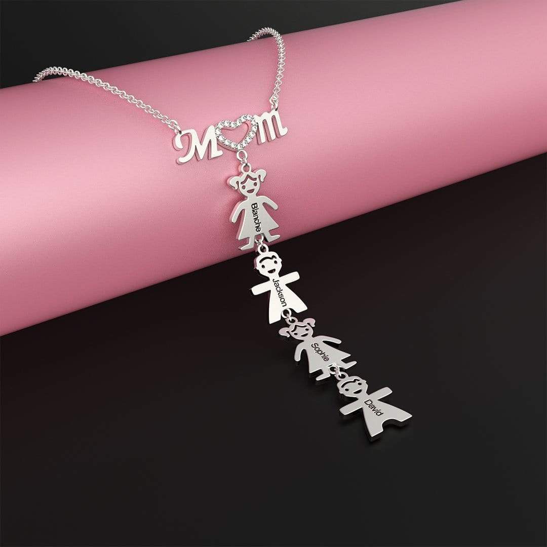 Mother's Gift Personalised Inlay Mom Necklace With Kids Charm - Melcharm