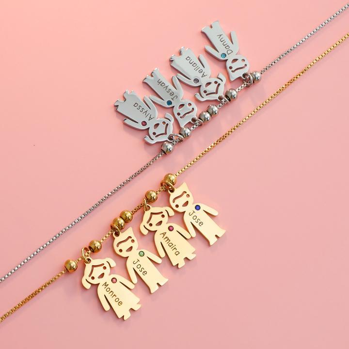 Mother's Gift Personalized Children Shape with Birthstone & Name Necklace - Melcharm