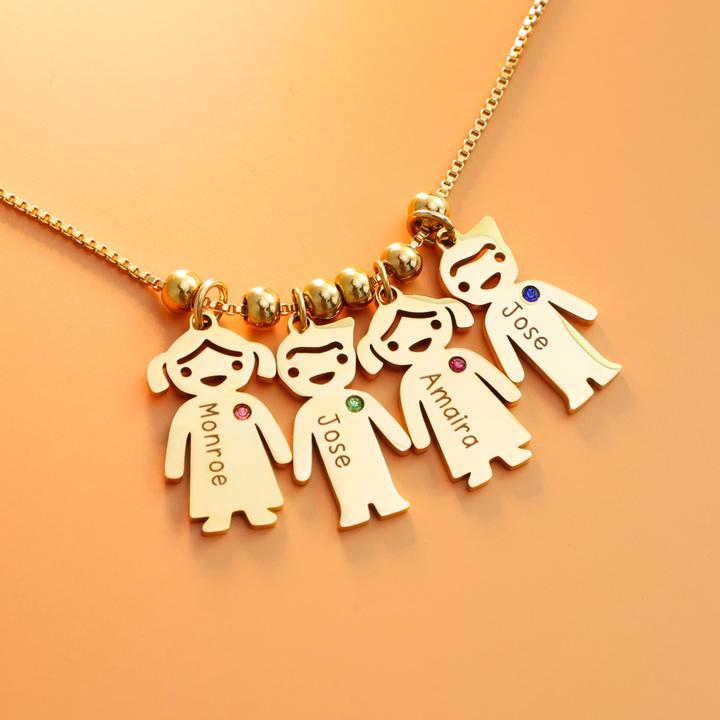 Mother's Gift Personalized Children Shape with Birthstone & Name Necklace - Melcharm