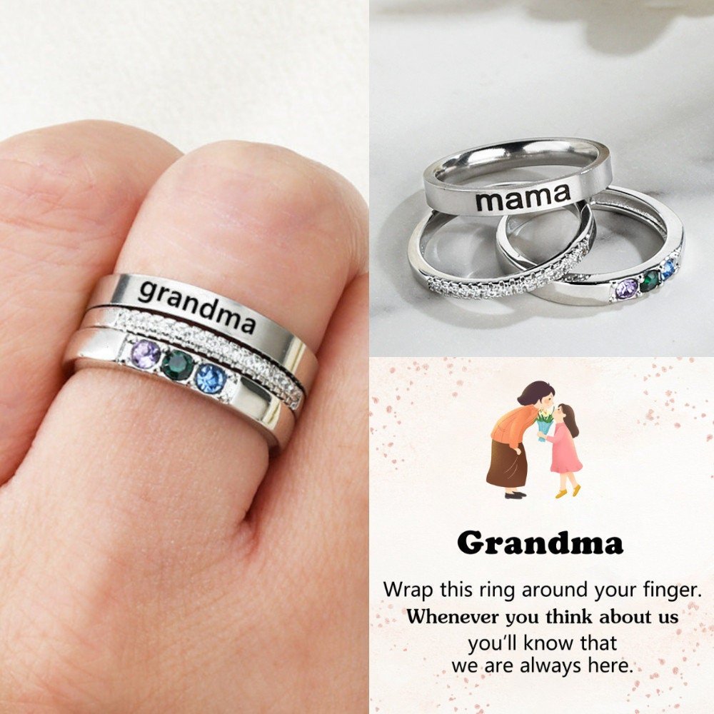 Mother's Ring Personalized Family Name Birthday Gift 3 Ring Set - Melcharm