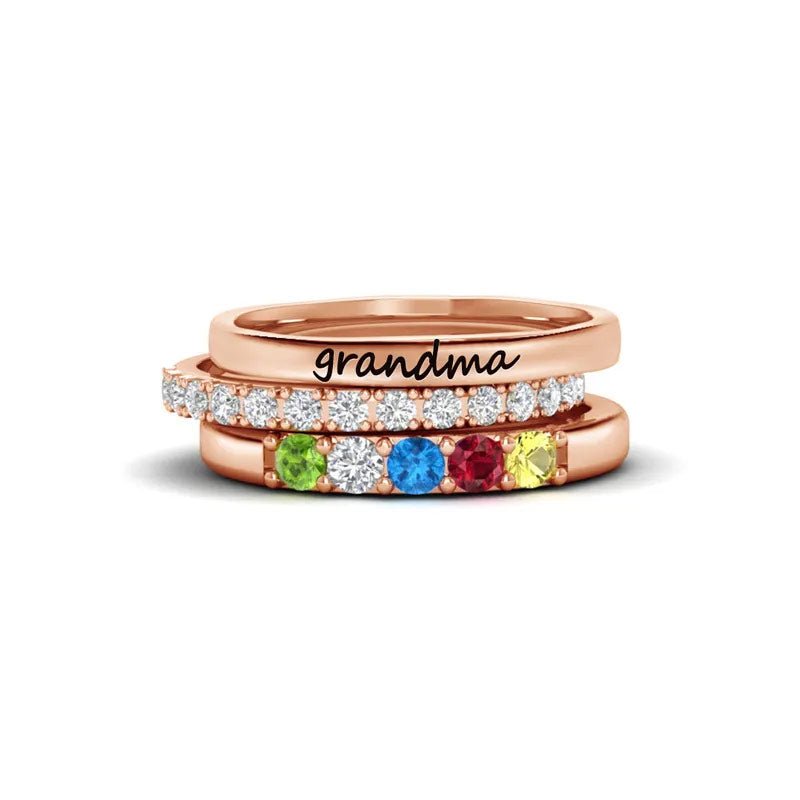 Mother's Ring Personalized Family Name Birthday Gift 3 Ring Set - Melcharm