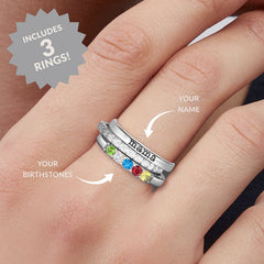 Mother's Ring Personalized Family Name Birthday Gift 3 Rings Set - Melcharm