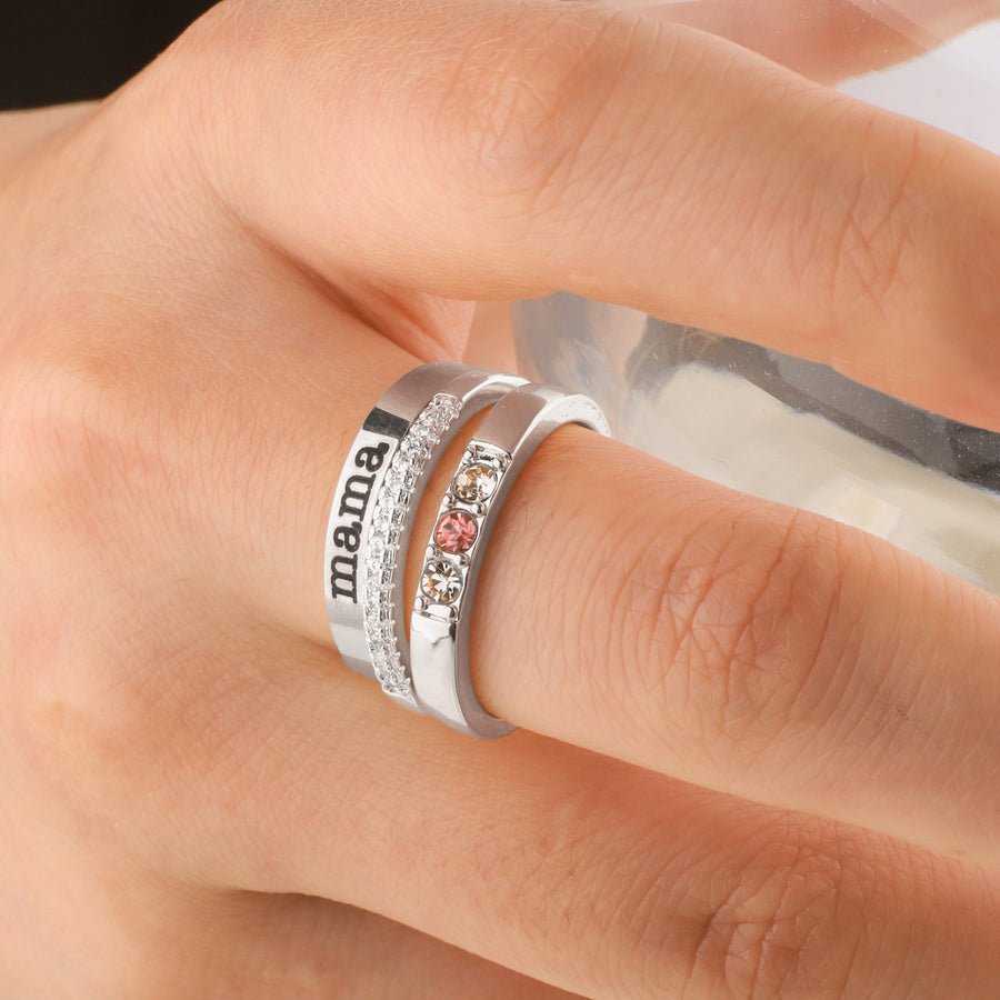 Mother's Ring Personalized Family Name Birthday Gift 3 Rings Set - Melcharm