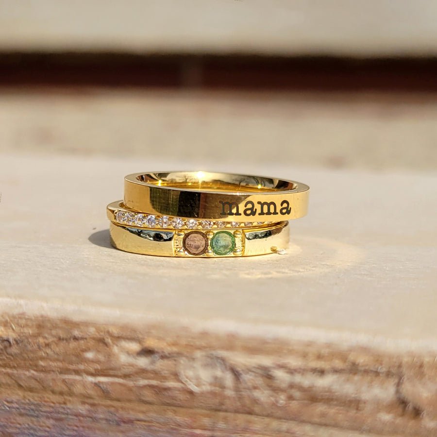 Mother's Ring Personalized Family Name Birthday Gift 3 Rings Set - Melcharm