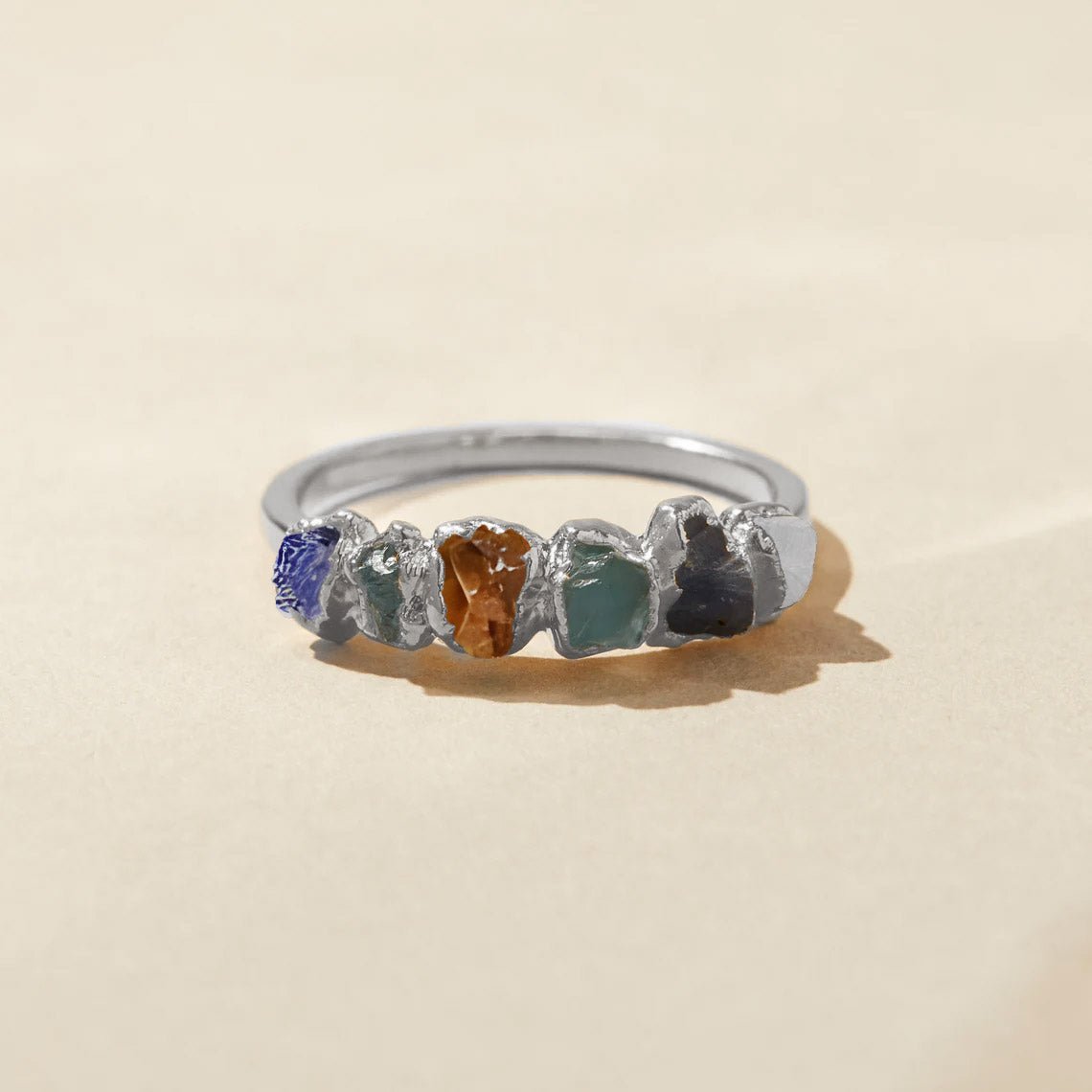 New Arrival Personalized 1~8 Birthstone Raw Stone Mom's Gift Hand - hammered Ring - Melcharm