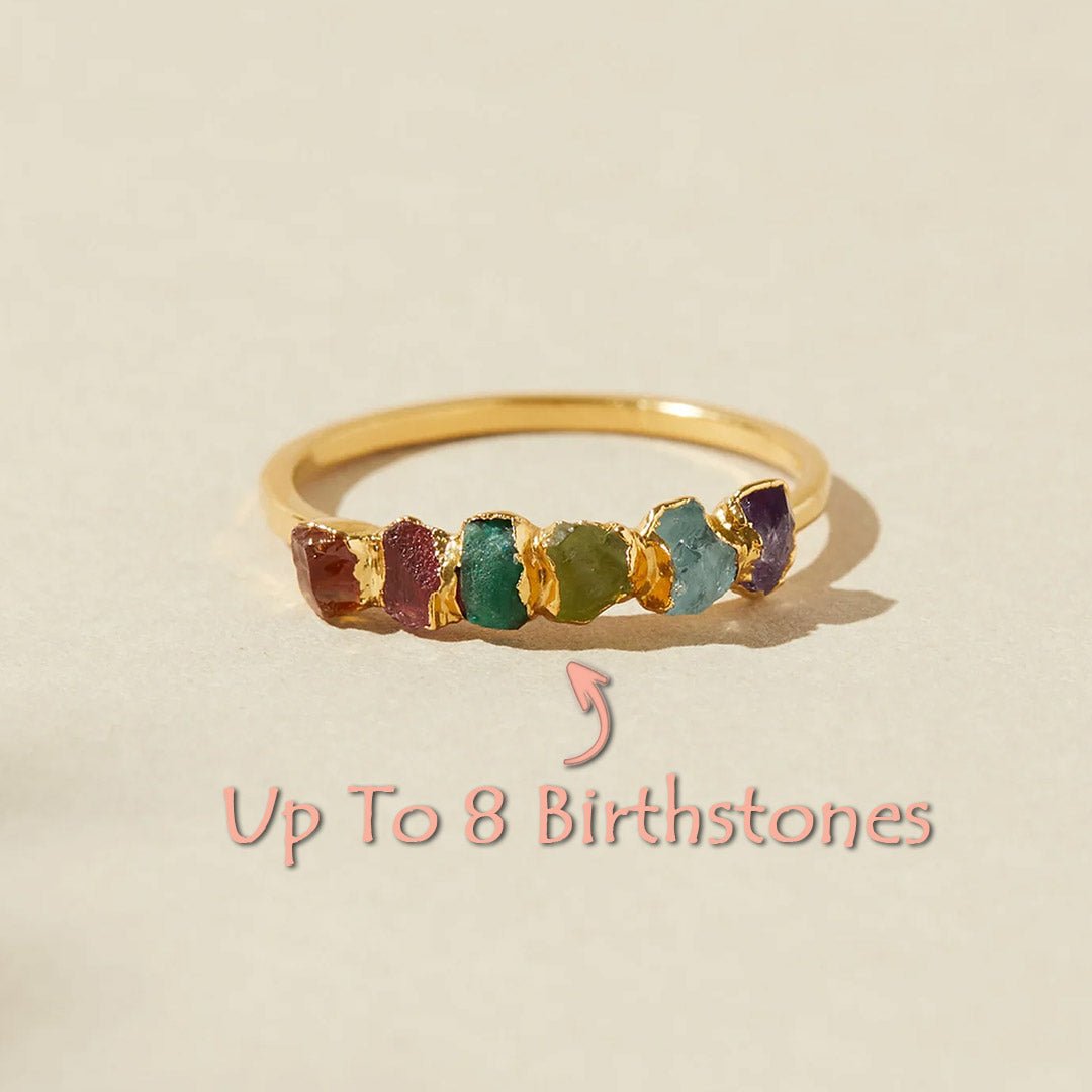 New Arrival Personalized 1~8 Birthstone Raw Stone Mom's Gift Hand - hammered Ring - Melcharm