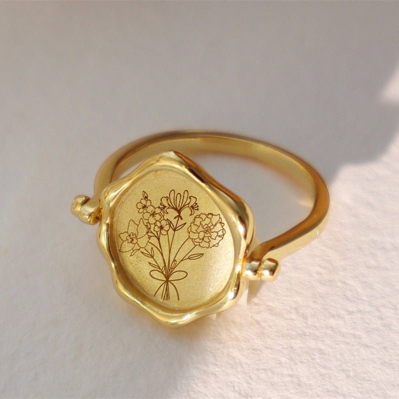 New Arrival Rotatable Personalized Name & Birth Flower Ring Gift for Family - Melcharm