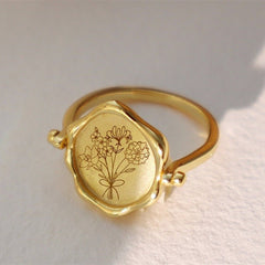 New Arrival Rotatable Personalized Name & Birth Flower Ring Gift for Family - Melcharm