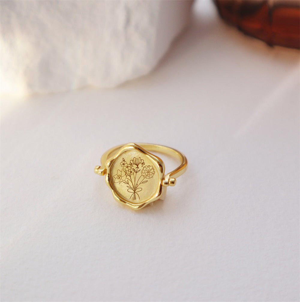 New Arrival Rotatable Personalized Name & Birth Flower Ring Gift for Family - Melcharm