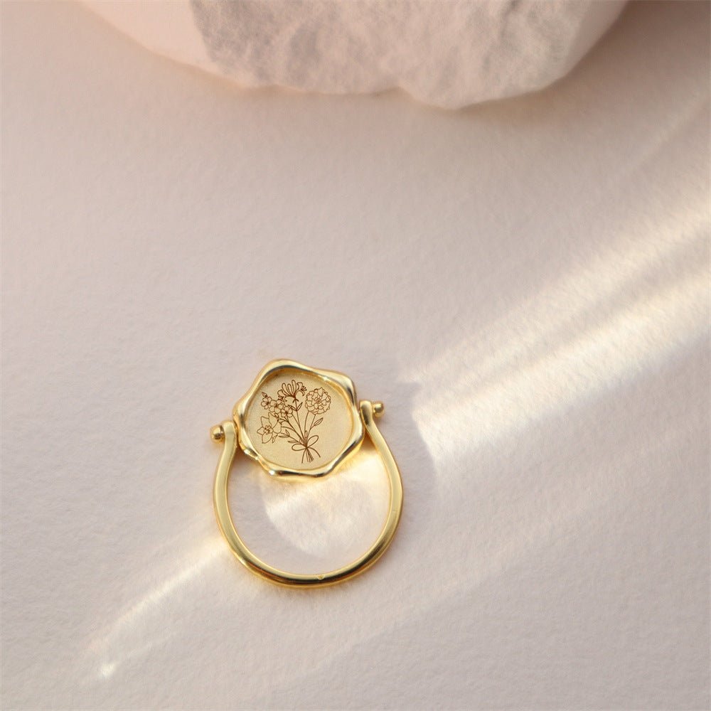 New Arrival Rotatable Personalized Name & Birth Flower Ring Gift for Family - Melcharm