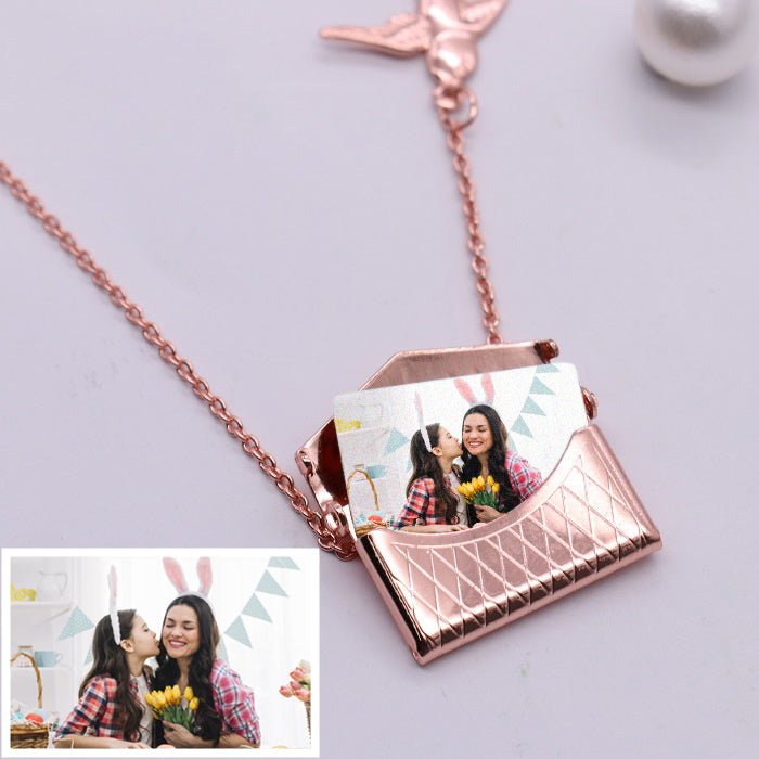 Personalised Photo Bird Pendant Engraved Envelope Bag Necklace - Melcharm