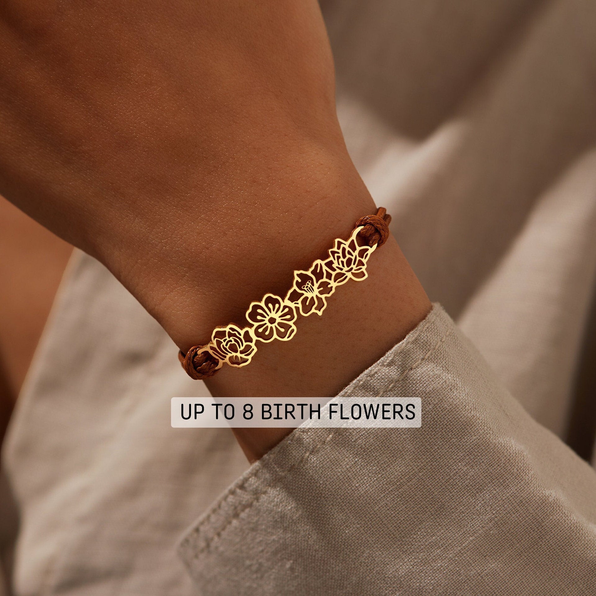 Personalized Birth Flower Bracelet Adjustable Leather Birthday Gift - Melcharm