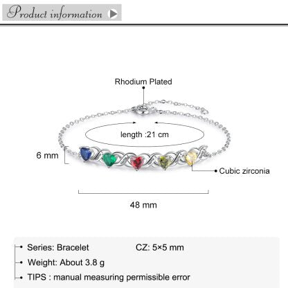 Personalized Bracelet With 5 Heart Birthstones Engraved Names Bracelet Gift For Women - Melcharm