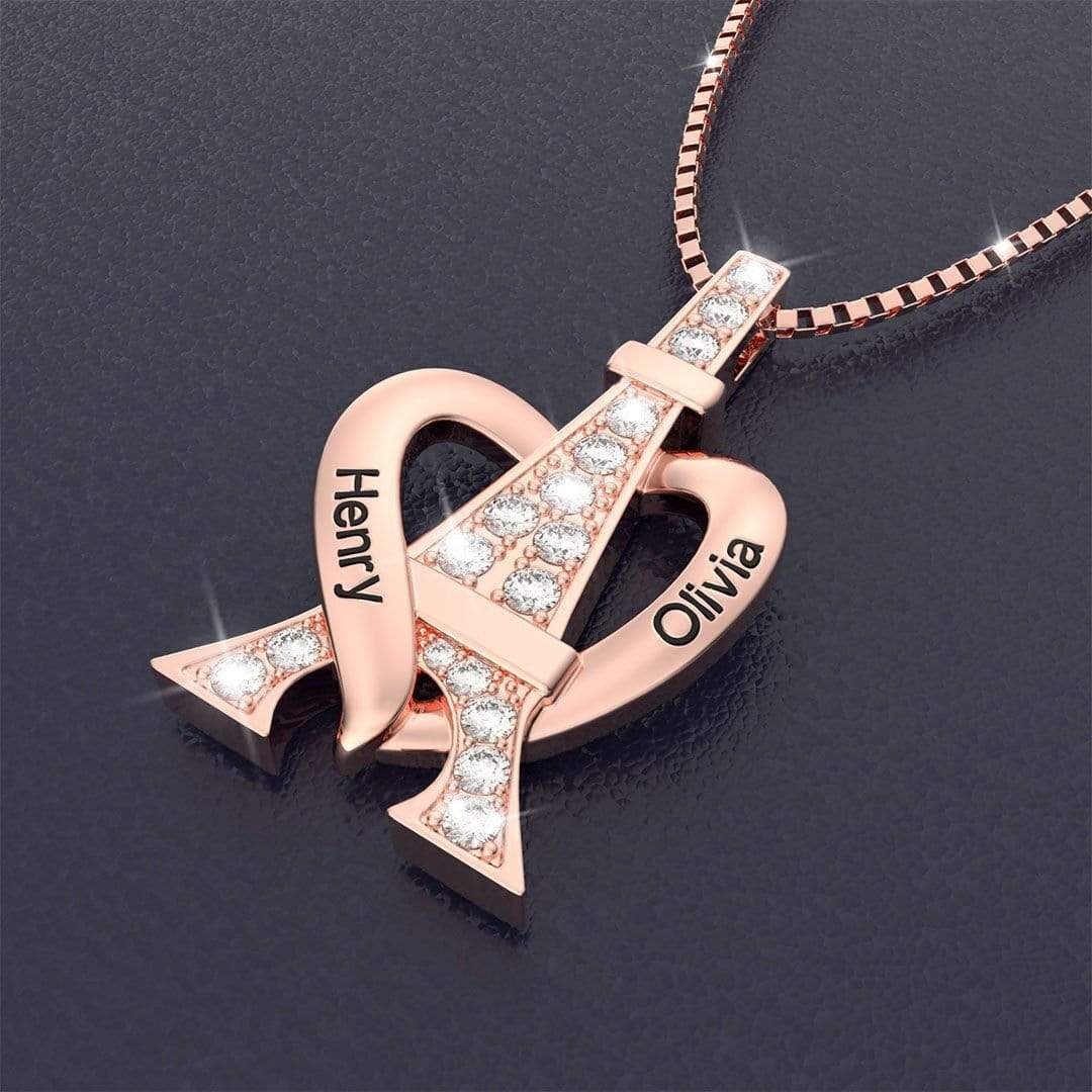 Personalized Eiffel Tower Sparkling Diamond Name Necklace For lover - Melcharm