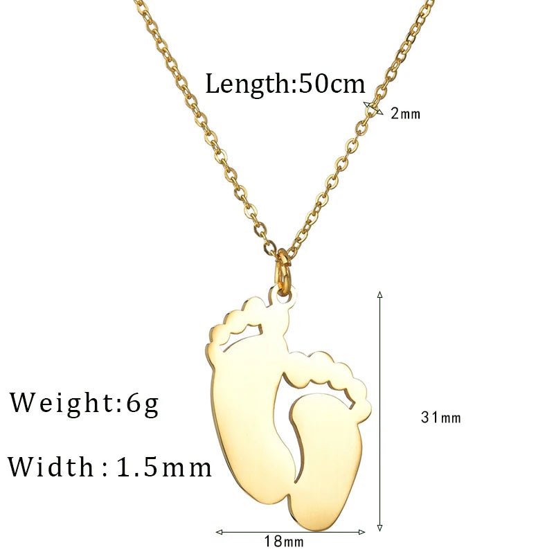 Personalized Engraved Baby Name Date Feet Necklace For Women Stainless Steel Custom Unisex Birthday DIY Jewelry Gift - Melcharm