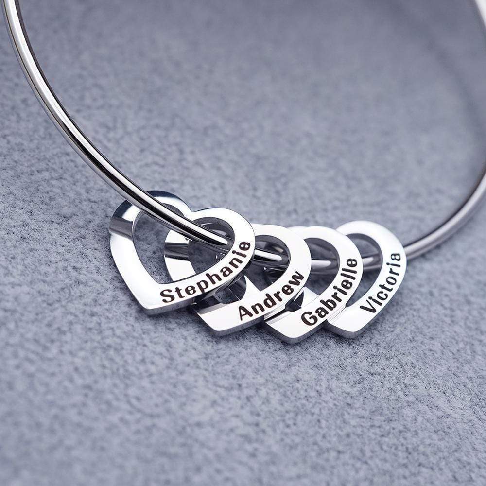 Personalized Family Name Bangle Fashion Bracelet With Heart Charm - Melcharm